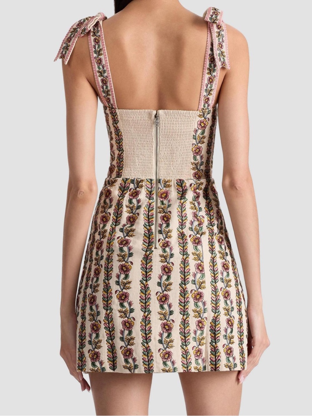 Alice + Olivia Cream Floral Tie-Shoulder Mini Dress - Picture 2 of 3